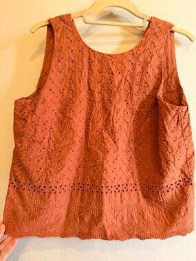 LOFT Orange Cotton Eyelet Tank Top